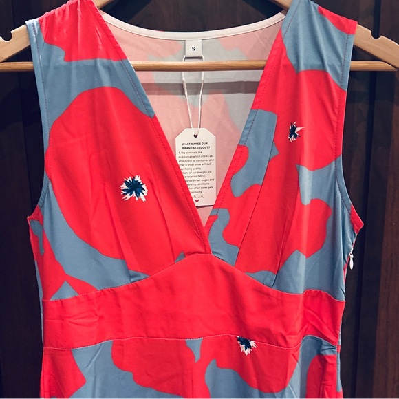 Elegant Rose Red Floral Print Sleeveless Midi Dress - Picture 5 of 5